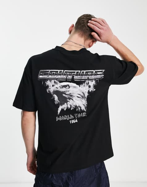 The Couture Club - T-shirt vestibilità comoda nera con stampa di aquila sul retro - view 1