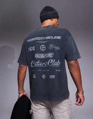 t-shirt with washed archive logo graphic back print in black