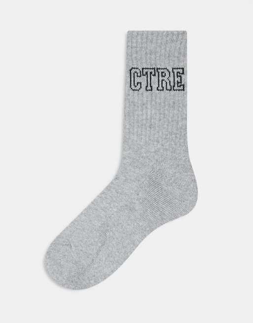 The Couture Club – Tennissocken in Grau meliert mit „CTRE“-Print 
