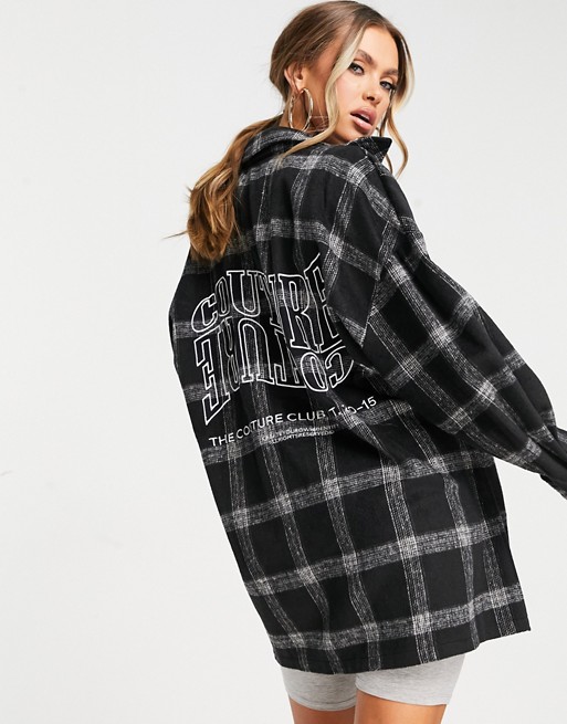 The Couture Club textured shacket in black check