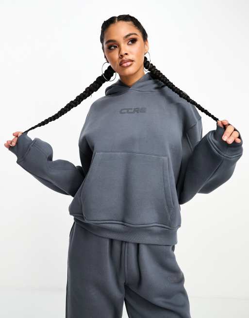 The Couture Club tonal logo oversized hoodie in gray