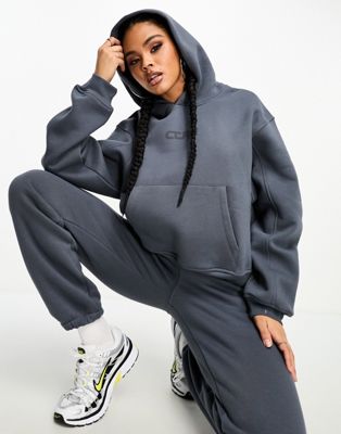 The Couture Club tonal logo oversized hoodie in grey