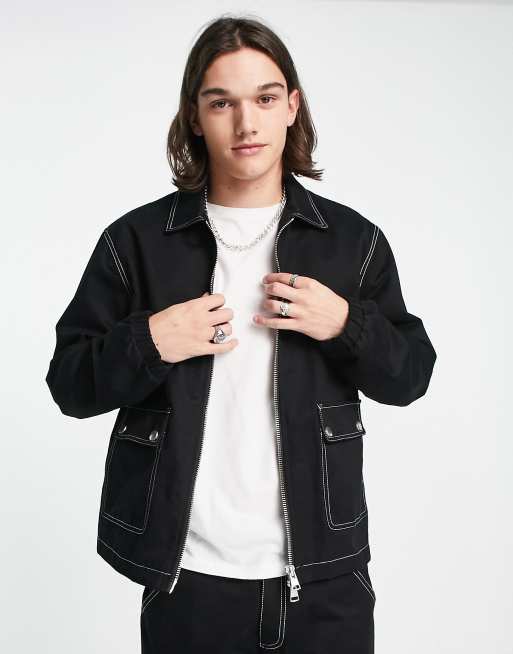 The Couture Club - Utility jack in zwart met contrasterende stiksels, deel van co-ord set