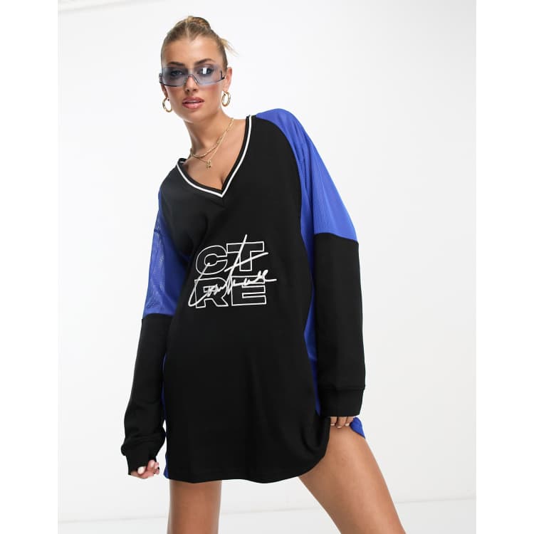 The Couture Club v neck contrast mini sweater dress in black | ASOS