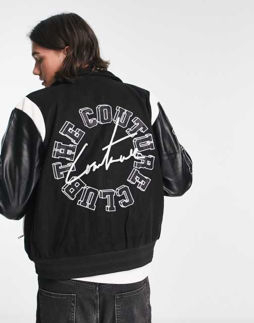 The Couture Club varsity jacket in black with logo print and ...