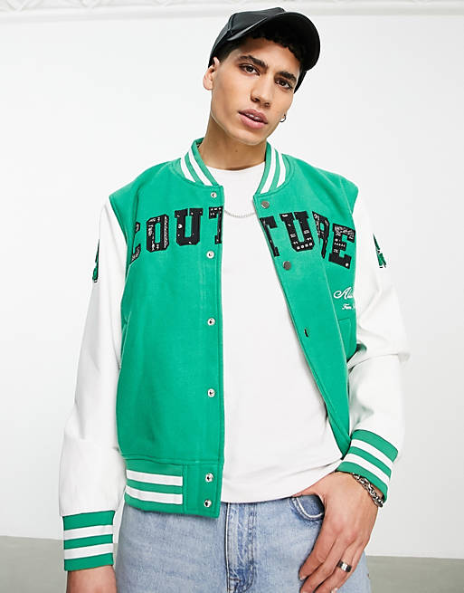 The Couture Club varsity jacket in green with logo applique and badging ...