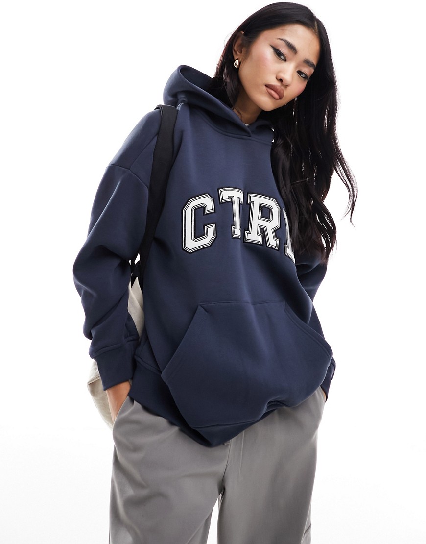 The Couture Club Varsity Oversized Hoodie In Navy