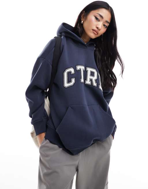 ASOS DESIGN oversized collegiate hoodie with double layer in navy