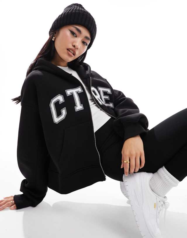 The Couture Club - varsity zip through hoodie in black