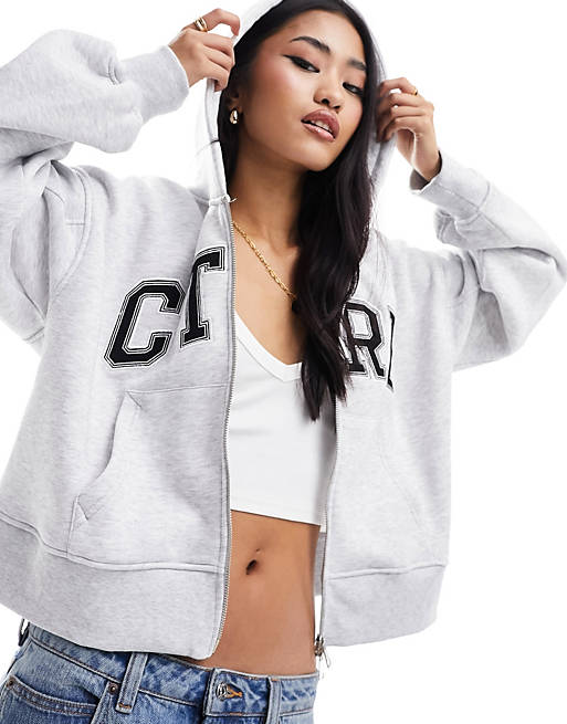 The Couture Club varsity zip through hoodie in gray heather | ASOS