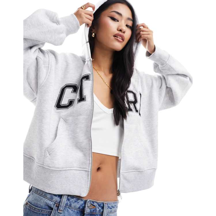 The Couture Club varsity zip through hoodie in gray heather