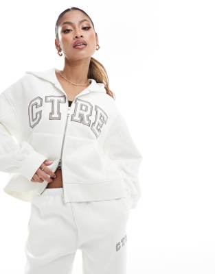 The Couture Club Varsity Zip Up Hoodie In Off White - Part Of A Set In White