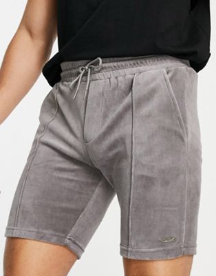 The Couture club velvet smart pull on shorts in charcoal