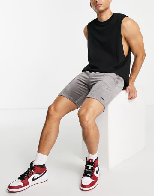 The Couture club velvet smart pull on shorts in charcoal, 3 of 4