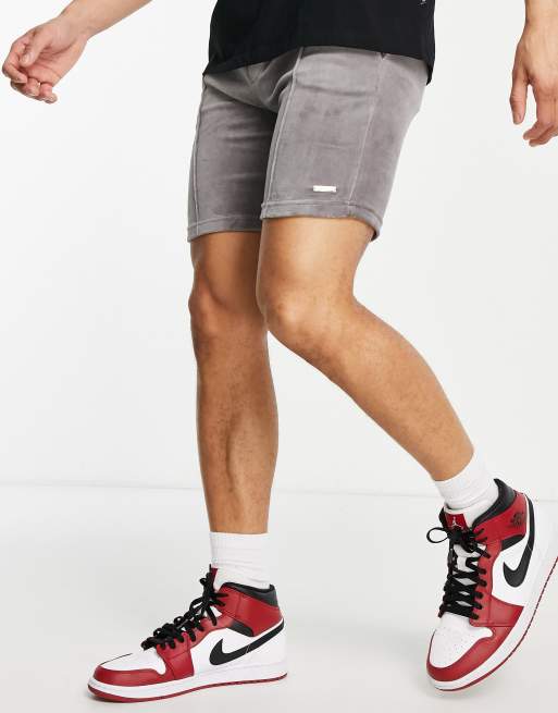 The Couture club velvet smart pull on shorts in charcoal, 4 of 4
