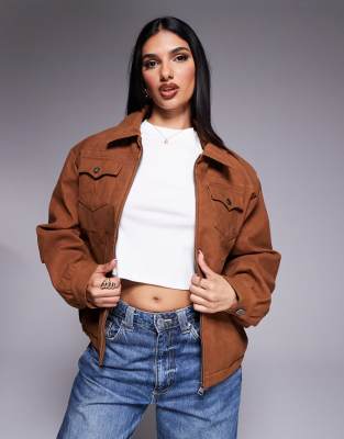 The Couture Club - Veste oversize style western imitation daim - Fauve-Marron