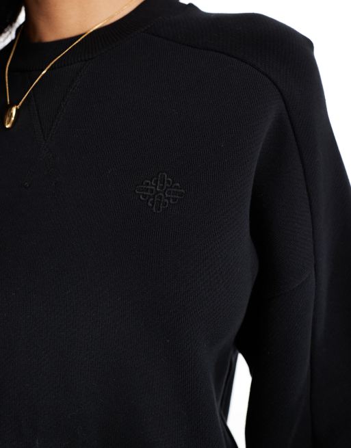 The Couture Club – Washed Essentials – Basic-Sweatshirt in schwarzer Waschung mit Ziernaht , 3 von 4