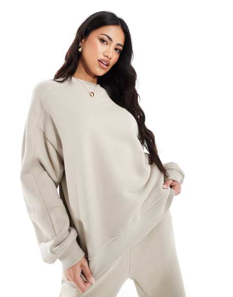 The Couture Club washed essentials oversized crew neck sweat in beige  - view 1