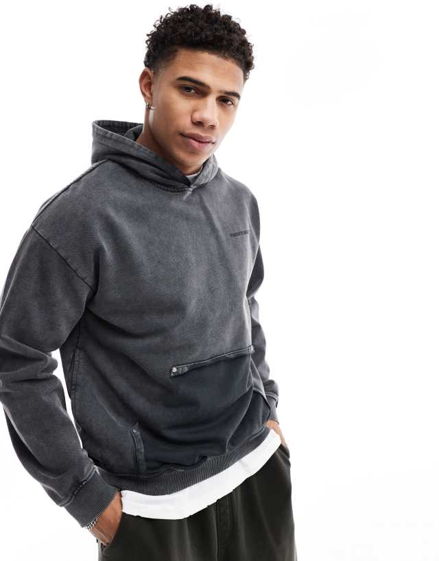 The Couture Club - washed pocket detail hoodie in acid grey