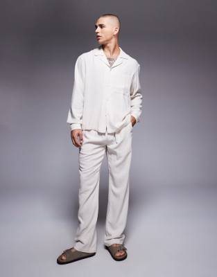 The Couture Club Woven Textured Long Sleeve Shirt In Neutral