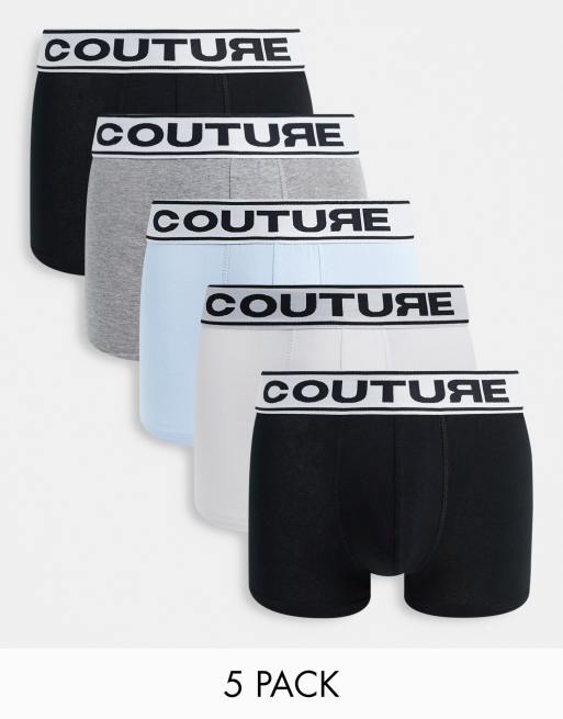 The Couture Club – Zestaw 5 par bokserek w kolorach niebieskim, czarnym, szarym i białym