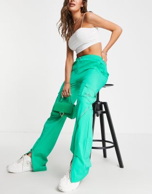 The Couture Club The Couture Club zip detail cargo trouser co-ord in green