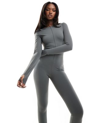 The Couture Club zip up front jumpsuit in grey Sale
