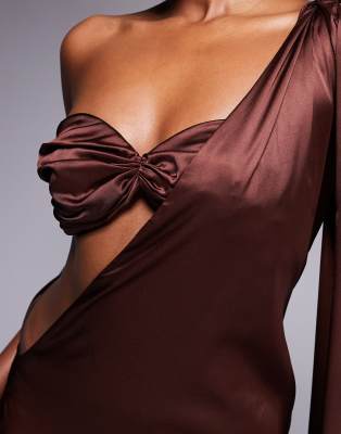 The Dolls House Circa Anthia Asymmetric Satin Maxi Dress In Black