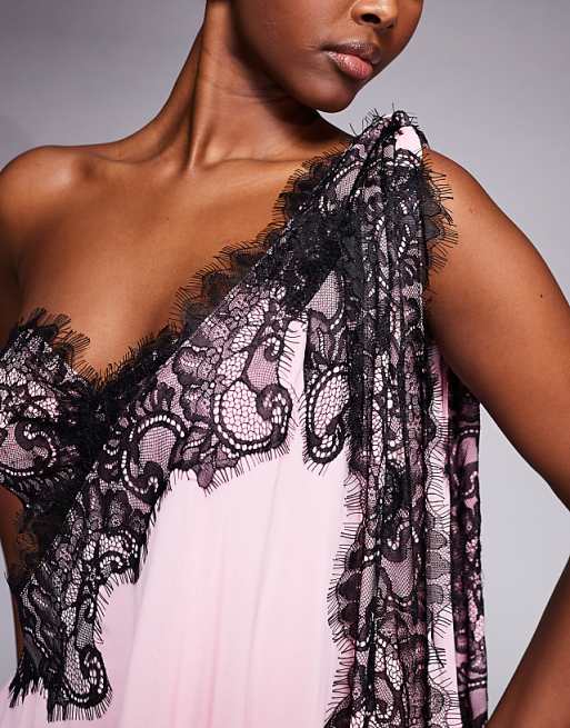 pink and black lace dress Sweetheart Prom Dresses With Hot Bridalsmaid Pleated Tulle Bow Ruffle Gown shoulder long evening gowns for prom and long formal dresses in lace Pink and Black Lace Gown