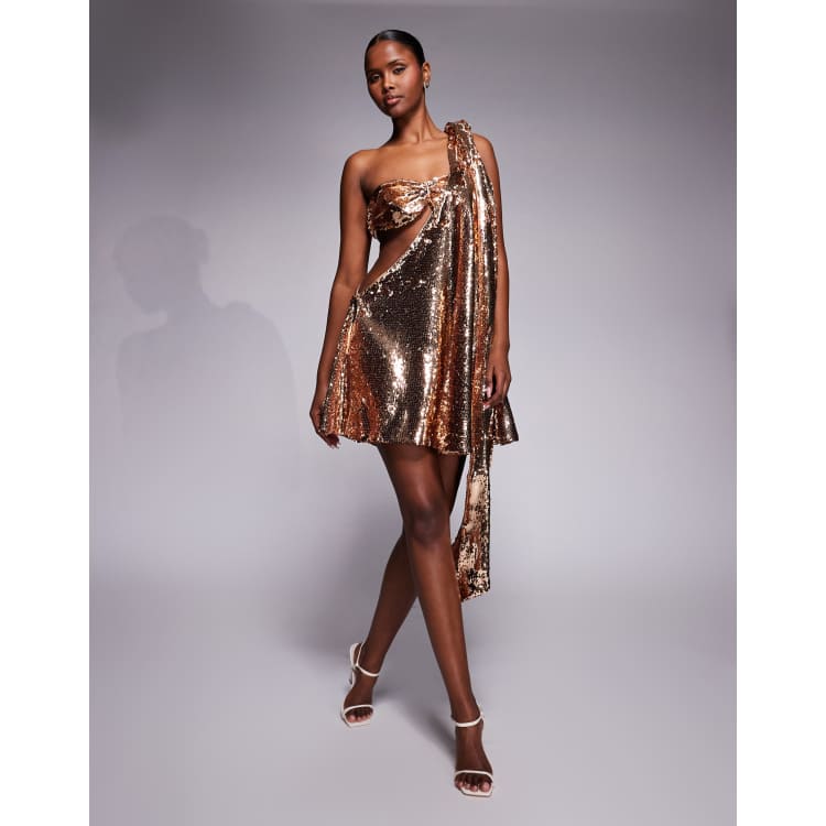 The Dolls House Circa Anthia asymmetric sequin mini dress in soft gold |  ASOS