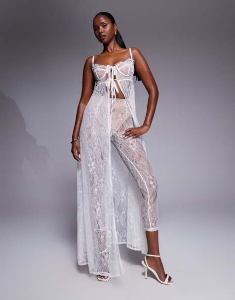 The Dolls House Circa Cieran high rise lace leggings in ivory - part of a set - view 1