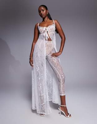 Cieran - Legging d'ensemble taille haute en dentelle - Ivoire-Blanc M
