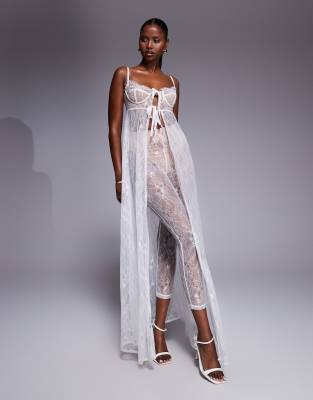 The Dolls House Circa The Dolls House Circa Cieran tie front lace maxi top co-ord in ivory-White