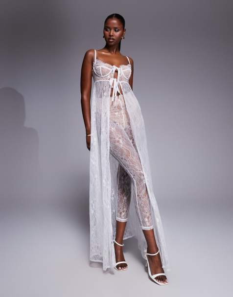 The Dolls House Circa Cieran tie front lace maxi top co-ord in ivory