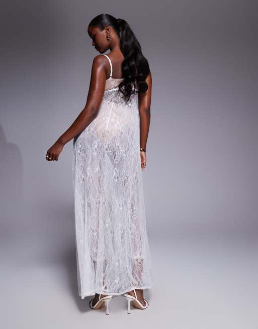 The Dolls House Circa Cieran tie front lace maxi top co-ord in ivory, 4 of 4
