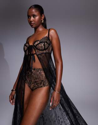The Dolls House Circa Cieran Tie Front Lace Top In Black
