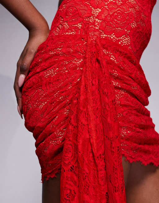 The Dolls House Circa – Cindy – Spitzen-Minikleid in Rot mit eckigem Ausschnitt, 3 von 4