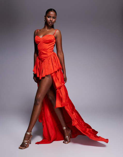 The Dolls House Circa Dolce tiered ruffle high low maxi dress in red