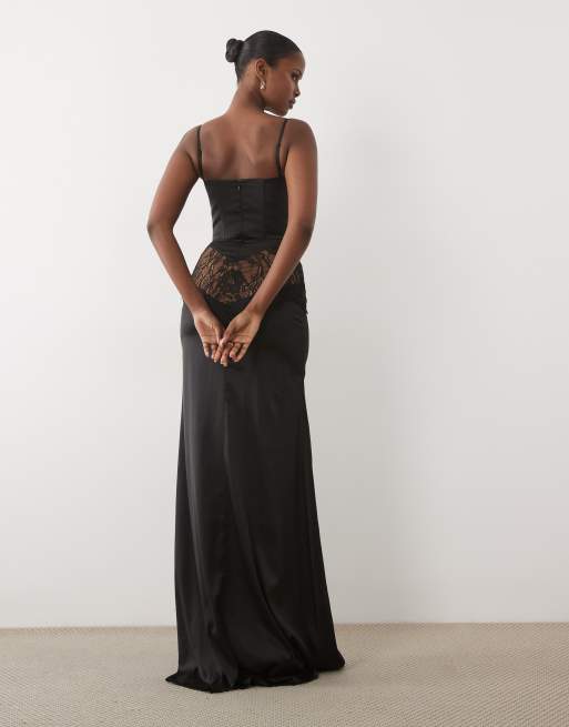 The Dolls House Circa Dolce satin maxi dress in black, 3 of 4