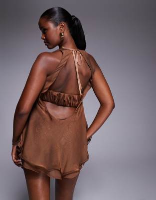The Dolls House Circa Fleur ruffle cut-out mini dress in chocolate
