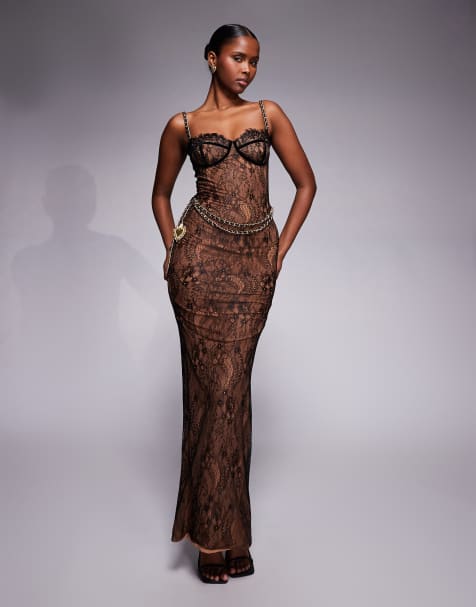 The Dolls House Circa Francesca lace cup detail maxi dress with belt in black - view 1