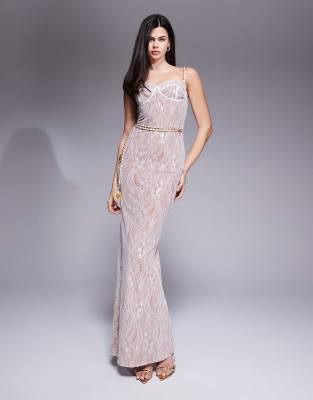 The Dolls House Circa Francesca Lace Cup Detailing Maxi Dress With Belt In Multi