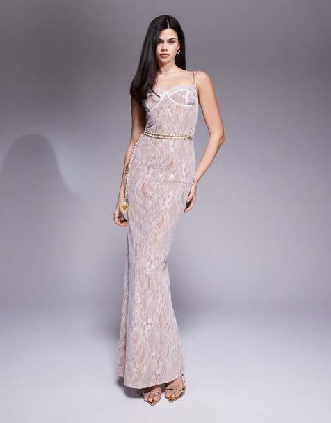 The Dolls House Circa Francesca lace cup detailing maxi dress with belt in ivory - view 1