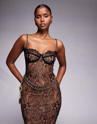 The Dolls House Circa Francesca Lace Maxi Dress In Brown
