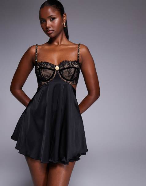 The Dolls House Circa Frenchie open back lace bralet mini dress in black - view 1