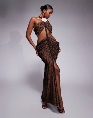 The Dolls House Circa Karlie Cut Out Floral Corsage Maxi Dress In Black