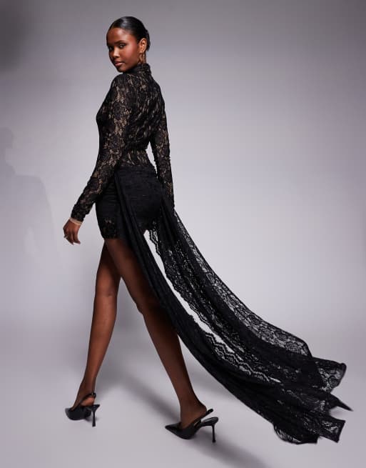 The Dolls House Circa Kiki mini dress in floral lace in Black