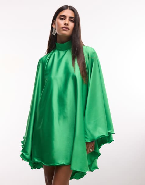 The Dolls House Circa Lorena premium high neck open back floaty mini dress in emerald - view 1