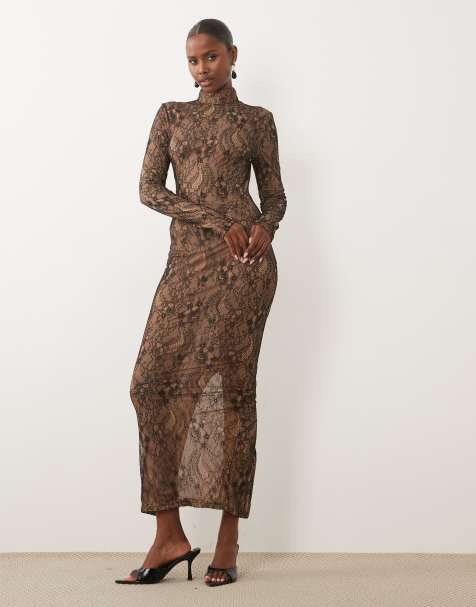 The Dolls House Circa L'Ren premium lace high neck long sleeve maxi dress in black - view 1