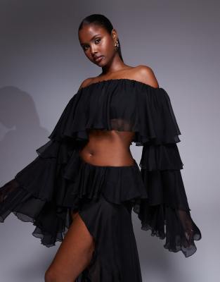 The Dolls House Circa The Dolls House Circa Madonna bardot ruffle top co-ord in black